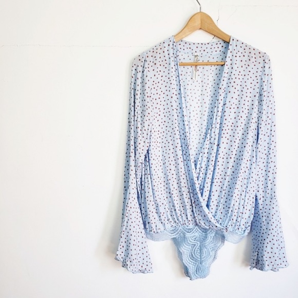 Free People Blue polka dot body suit